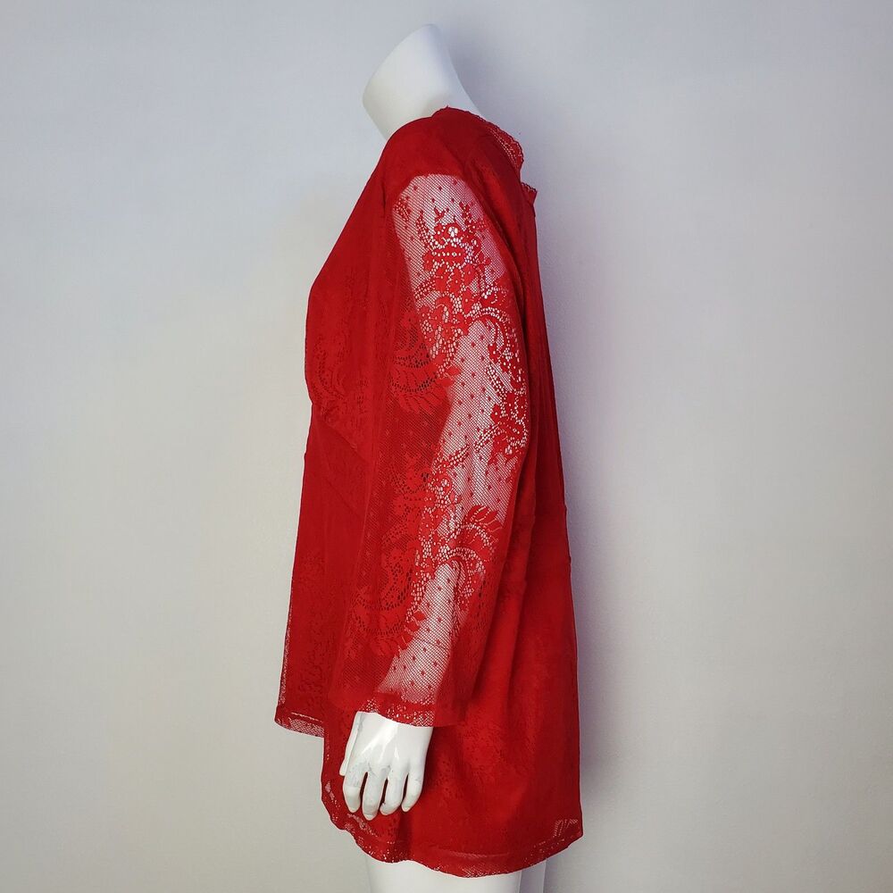 Vintage Y2K Lane Bryant Plus Size Red Lace Blouse